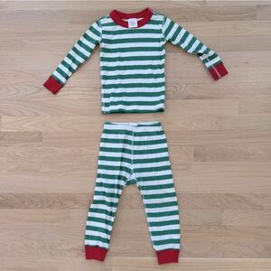 Hanna Andersson green white red striped holiday christmas pajamas size 3T.